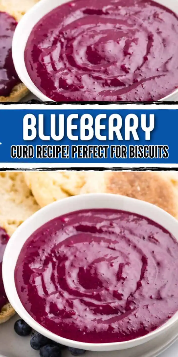 Two photos of blueberry curd in a collage.