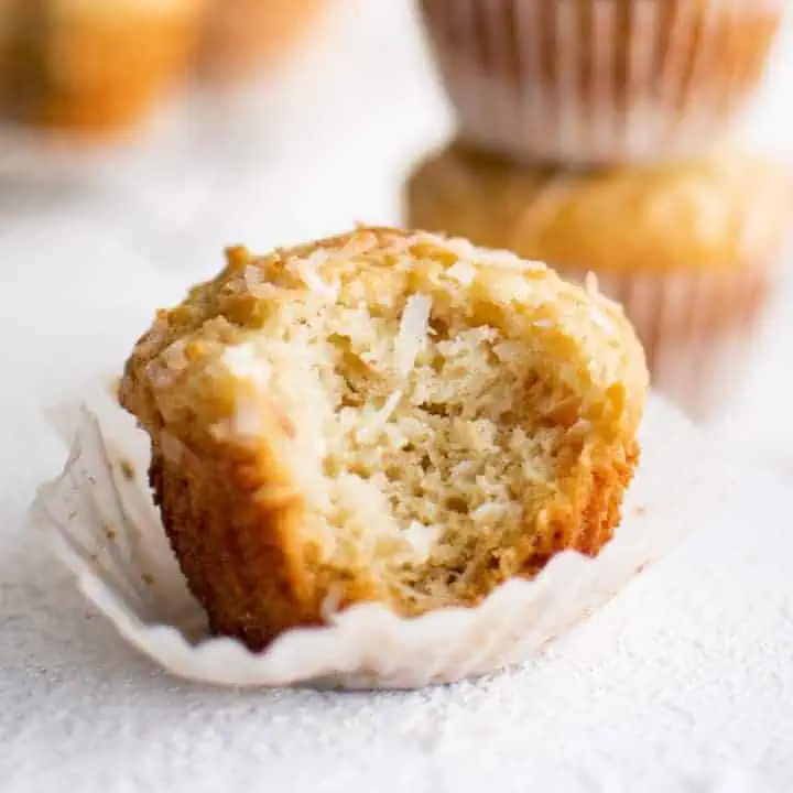 Side view of a bite taken out of a muffin.