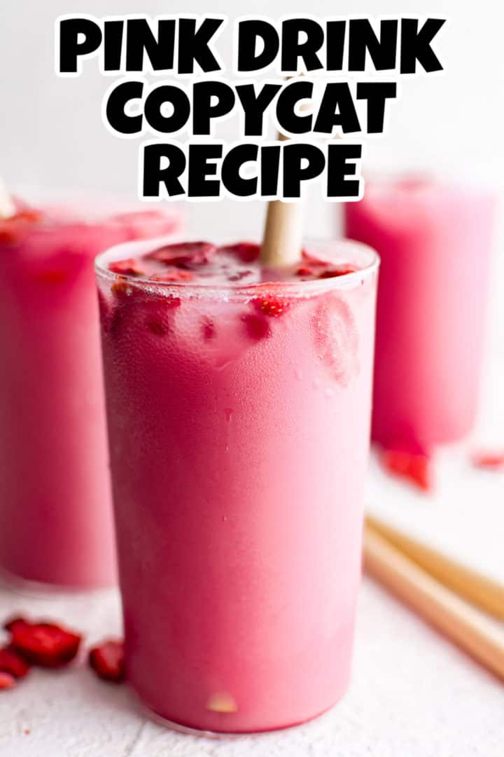 Tall glass of pink drink recipe.