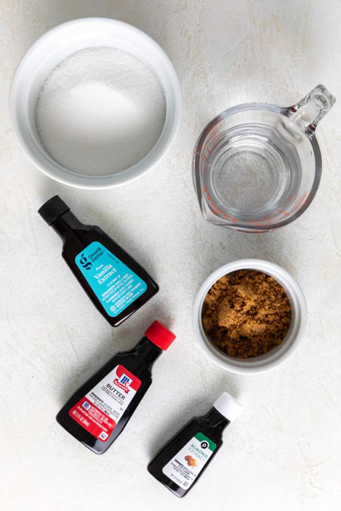 Ingredients needed for sugar cookie coffee syrup.