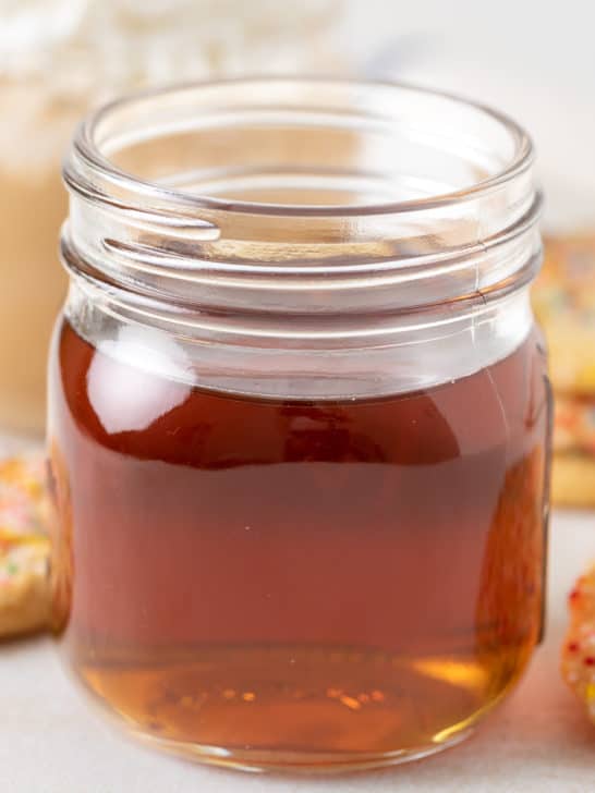 Sugar cookie flavored simple syrup in a jar.