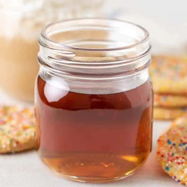 Sugar cookie flavored simple syrup in a jar.