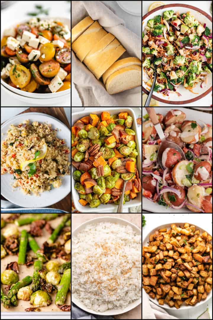 Collage of several photos of side dishes.