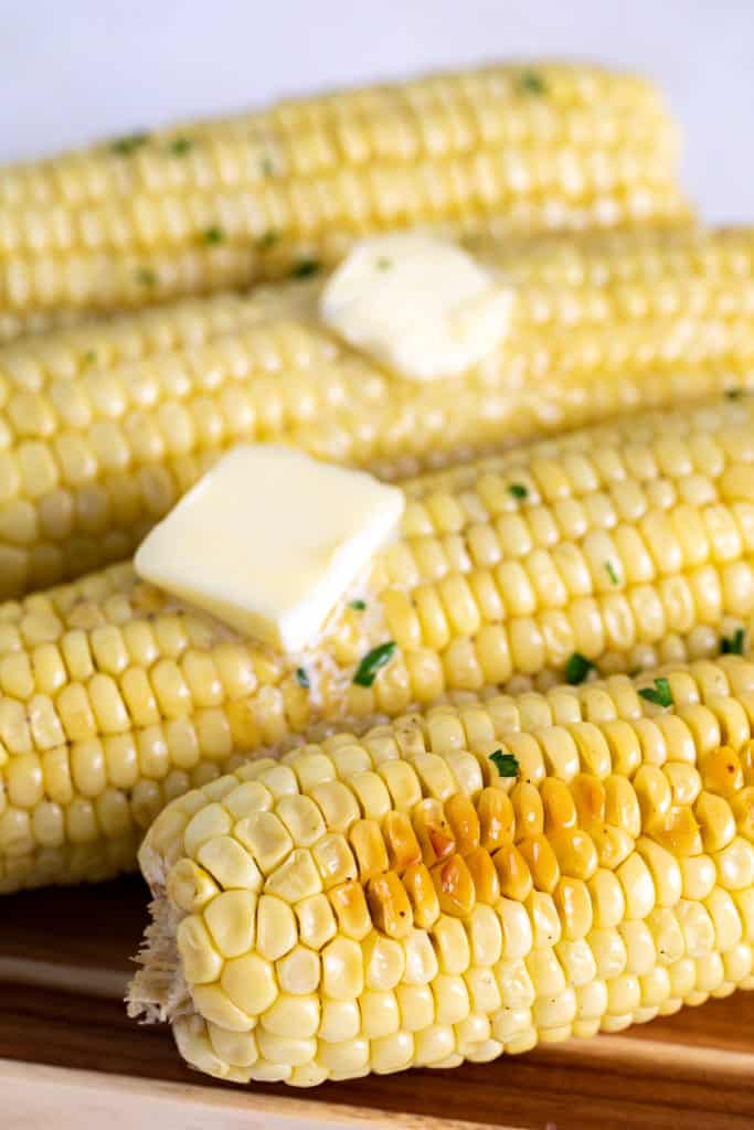 Close up view of corn with butter.