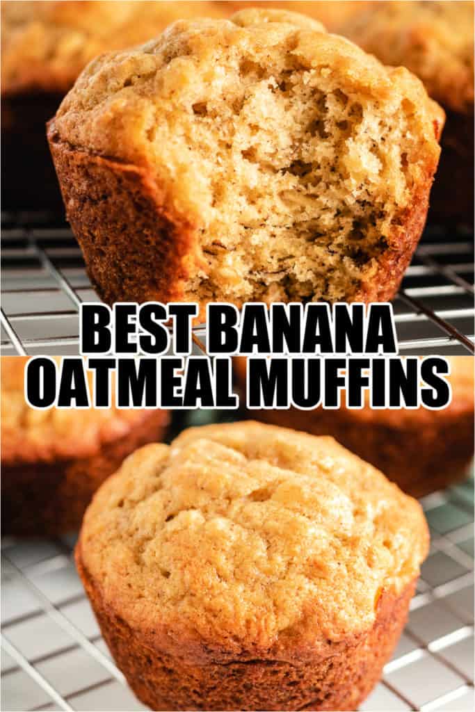 Two photos of banana oatmeal muffins in a collage.