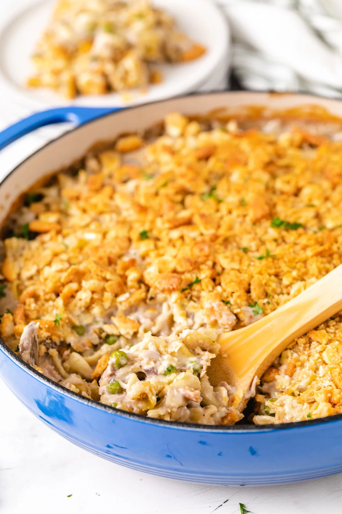 Dish filled with tuna casserole.