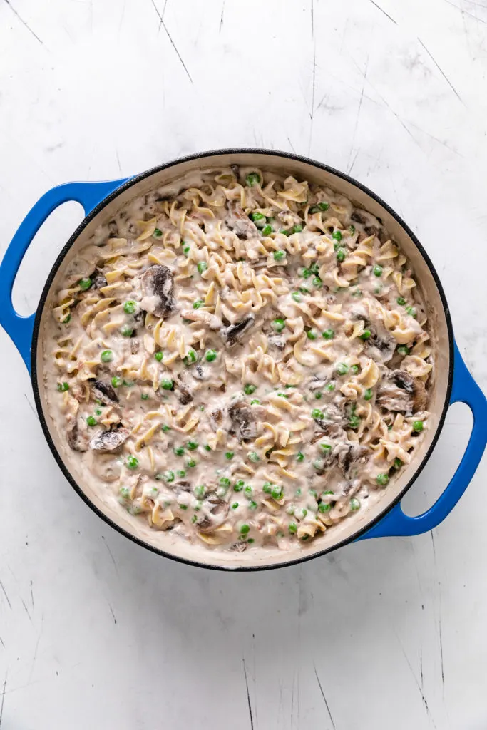 Casserole filling placed in a pan.