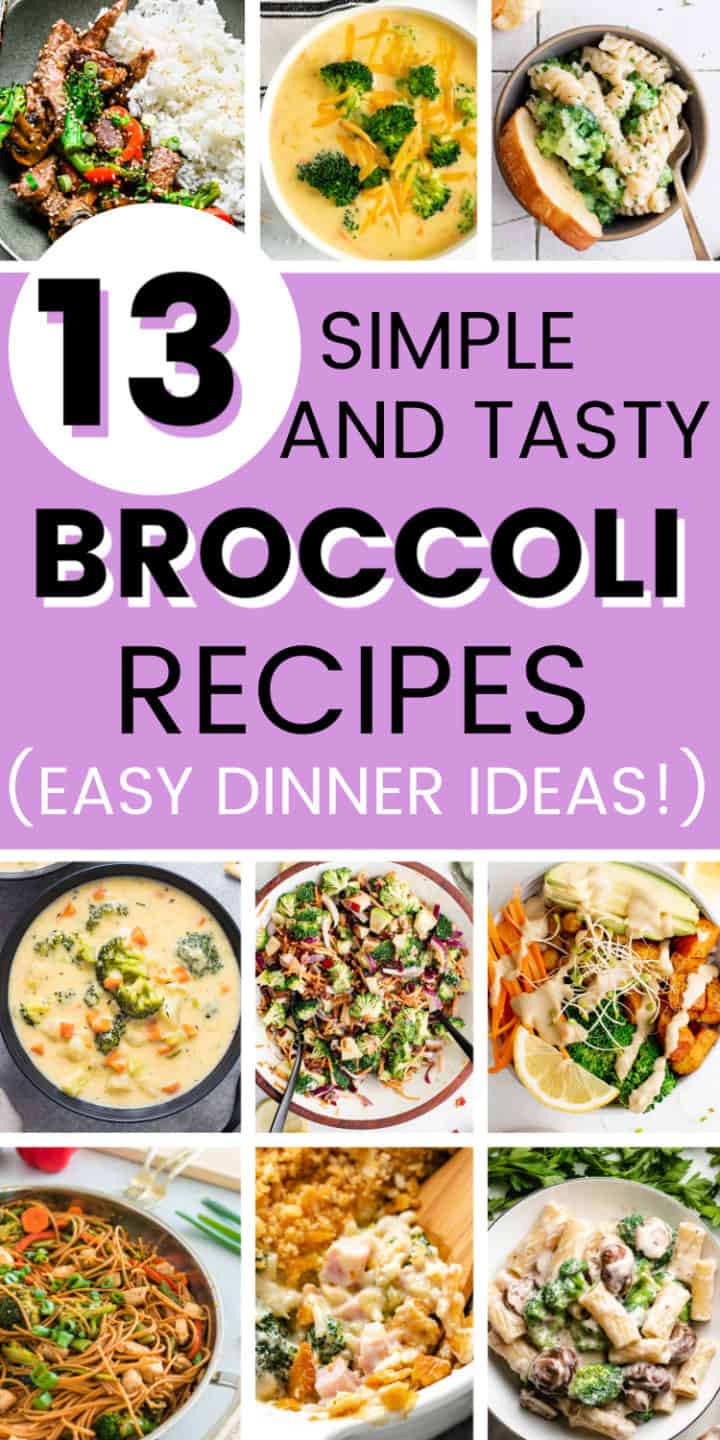 Collage showing photos of recipes that use broccoli.