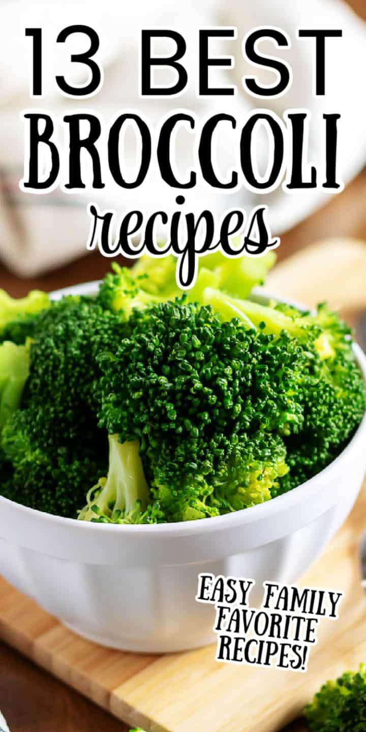 White bowl filled with broccoli florets.