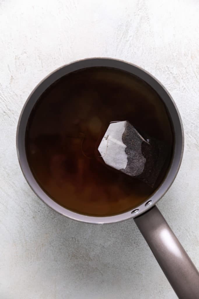 Tea brewing in a pan.