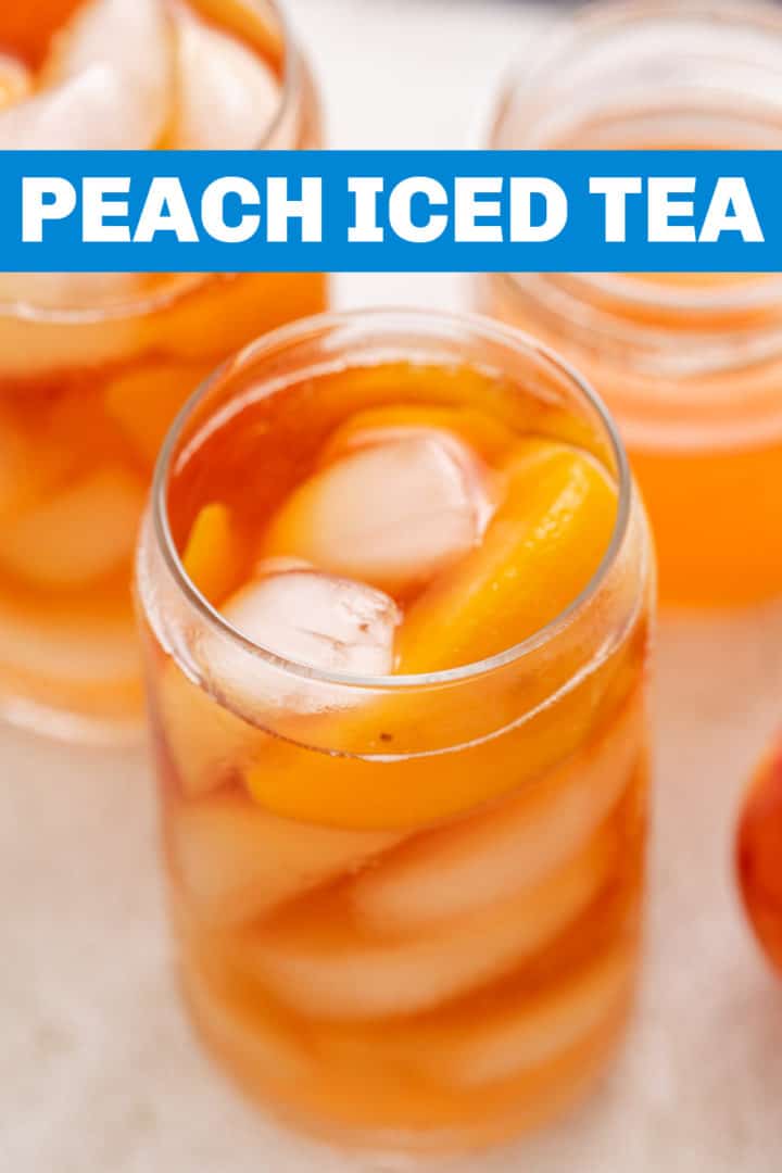 Peach iced tea with fresh peaches.