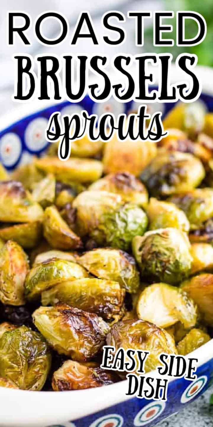 Close up view of roasted brussels sprouts.
