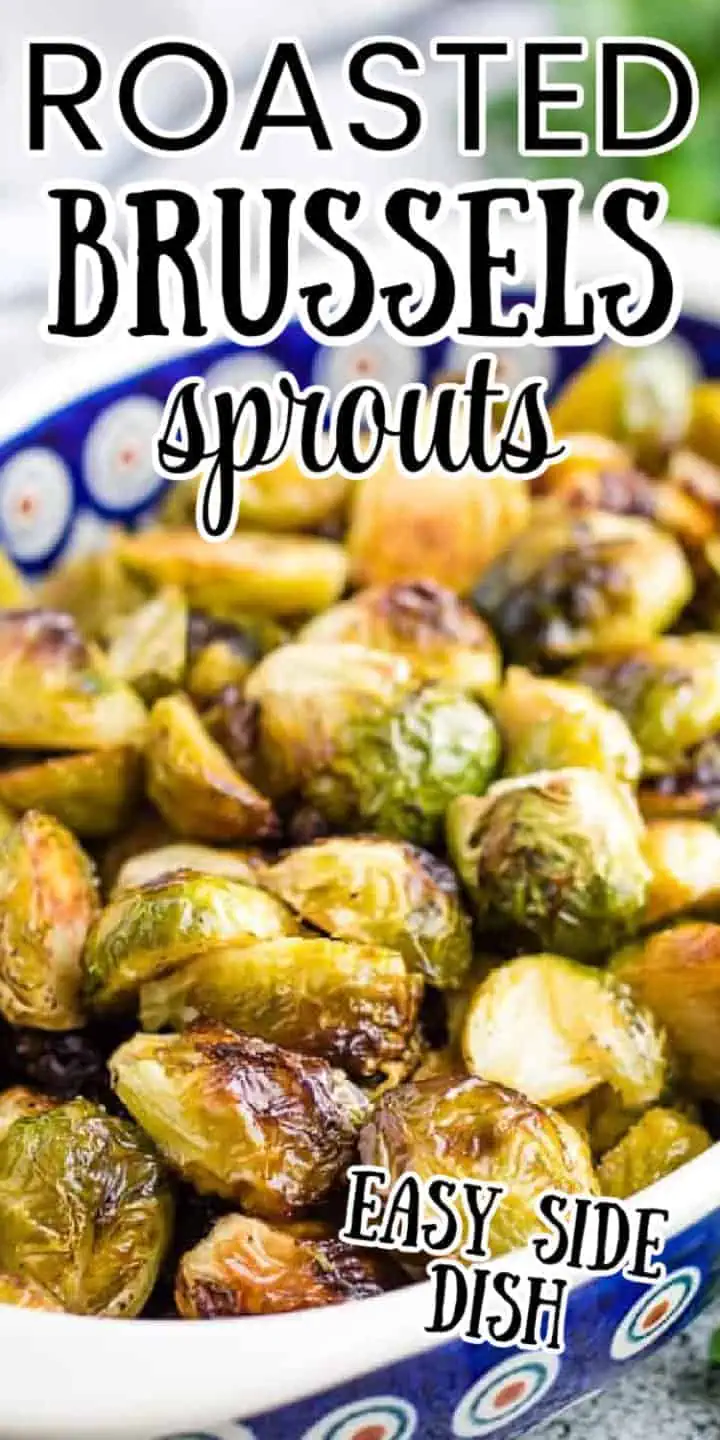 Close up view of roasted brussels sprouts.