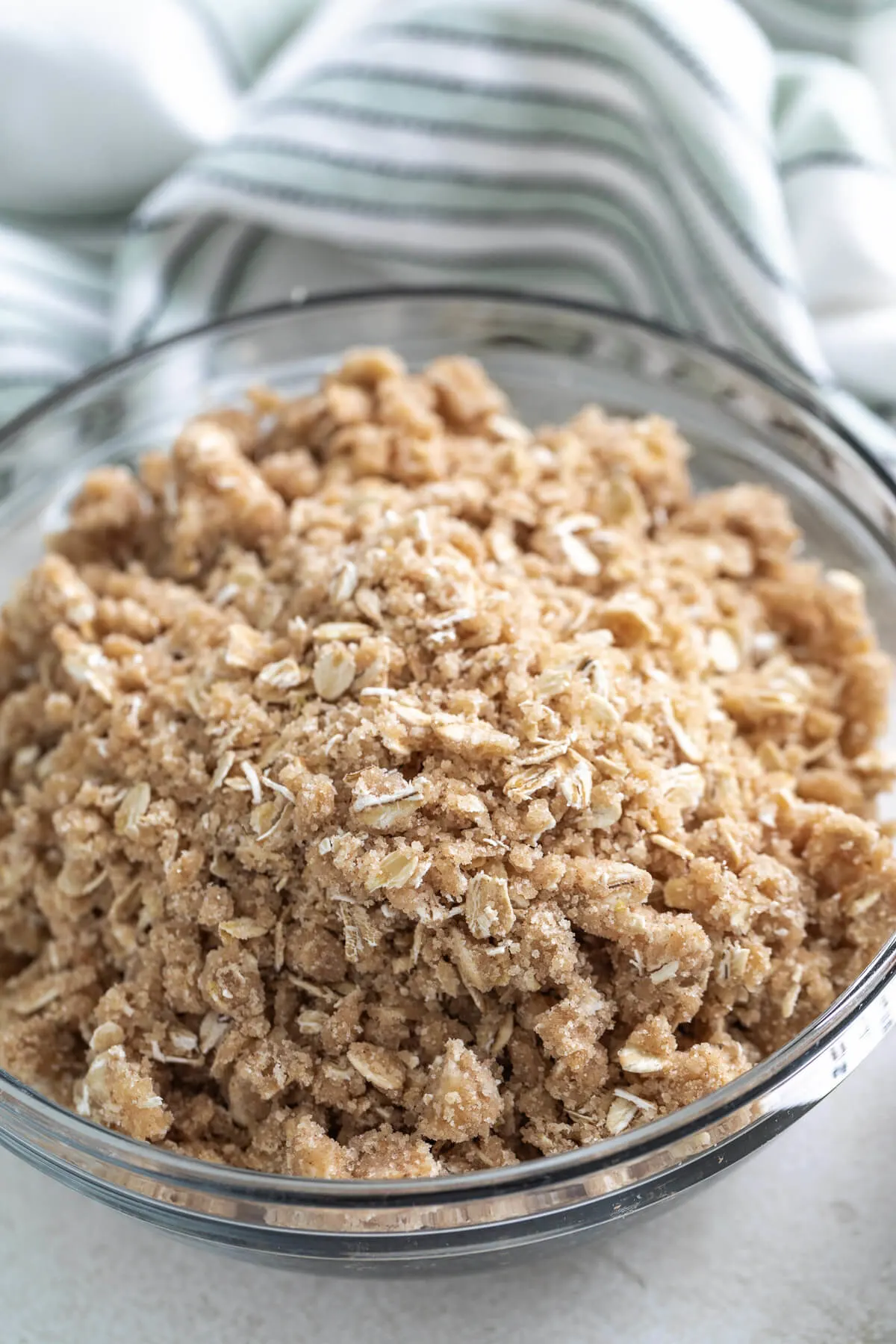 Crumble topping with oats in a bowl.