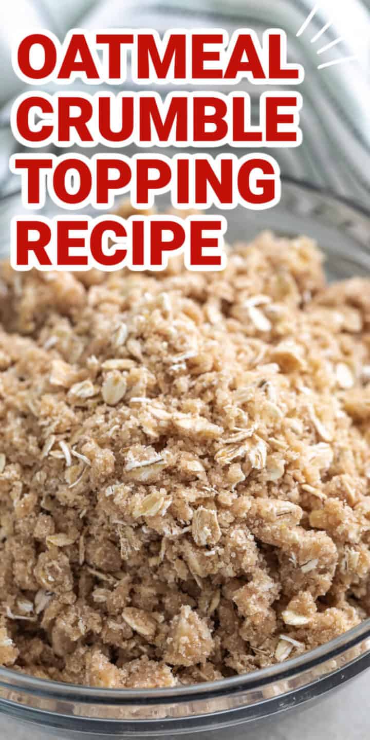 Close up view of a bowl of oat topping with cinnamon.