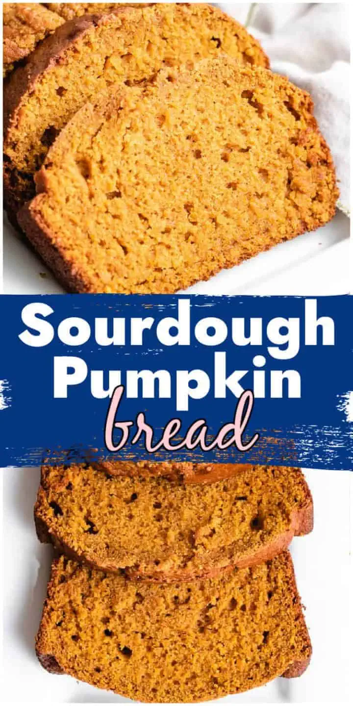 Two photos of sourdough pumpkin bread in a collage.