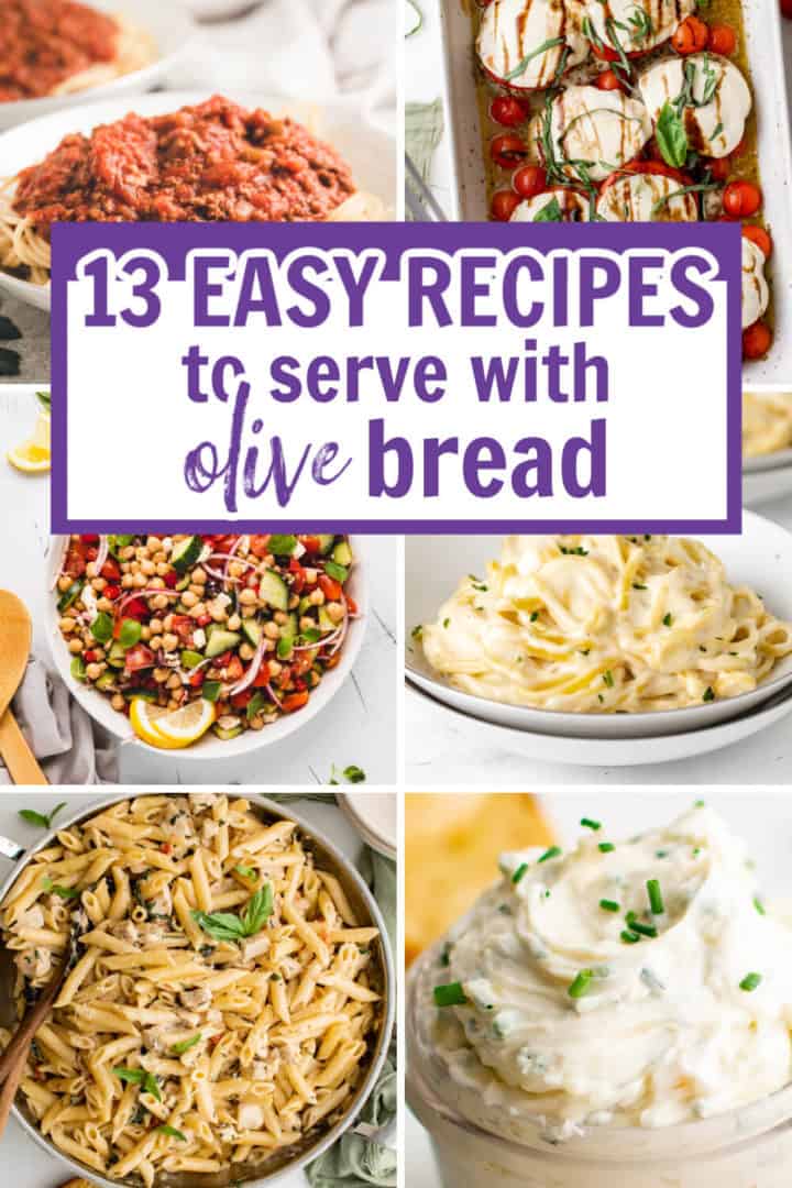 Recipes to make with olive bread in a collage.