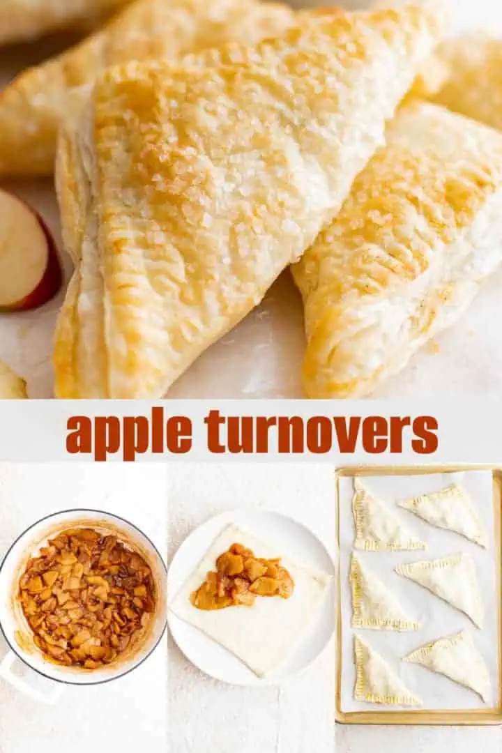 Collage showing how to make apple turnovers.