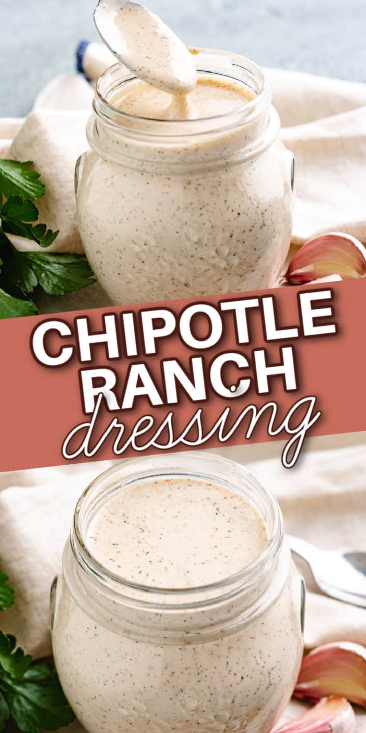 Two pictures of chipotle ranch dressing in a collage.
