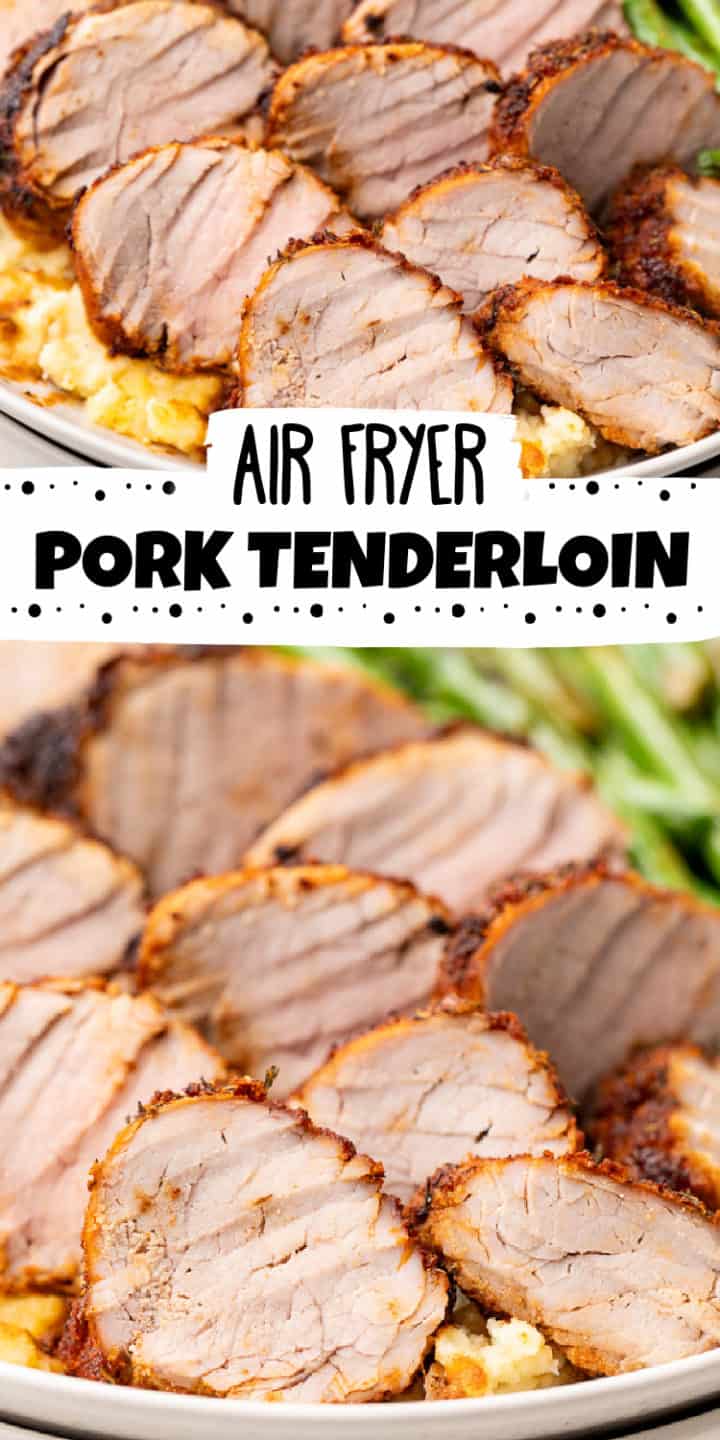 Two pictures of pork tenderloin in a collage.
