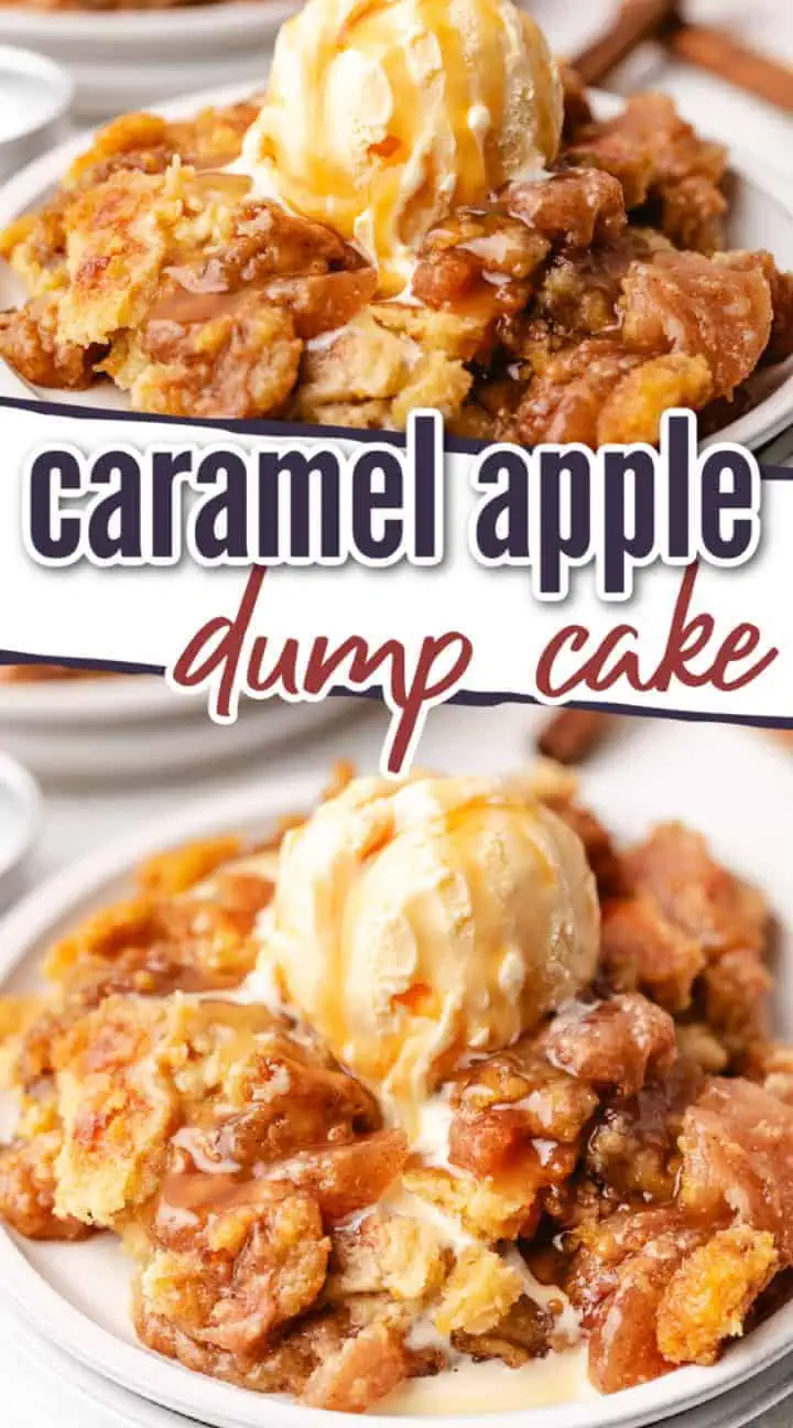 Close up view of photos of apple dump cake.