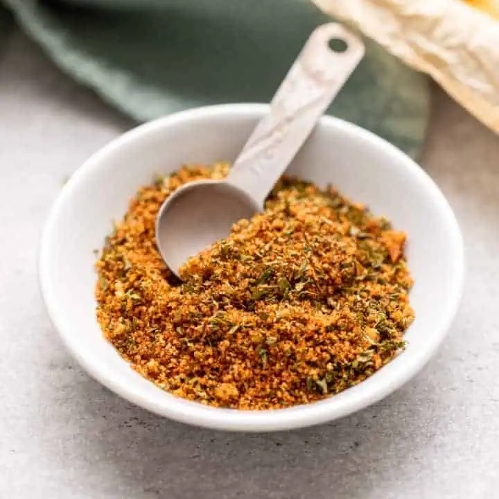 Close up view of a seasoning blend in a bowl.