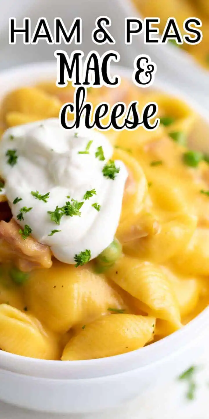 Sour cream on a bowl of cheesy pasta.