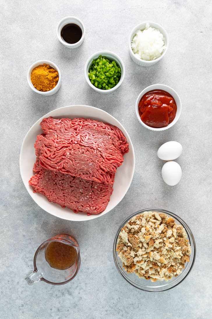 Ingredients for stovetop stuffing meatloaf.