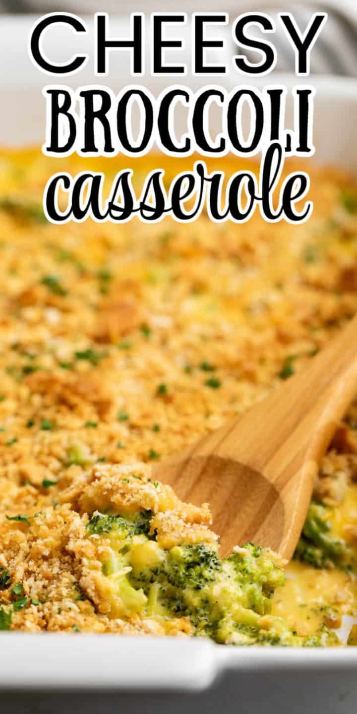 Close up view of a cheesy casserole in a pan.