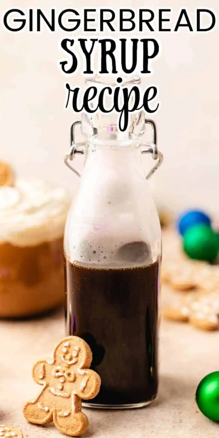 Close up view of a cookie next to a jar of simple syrup.