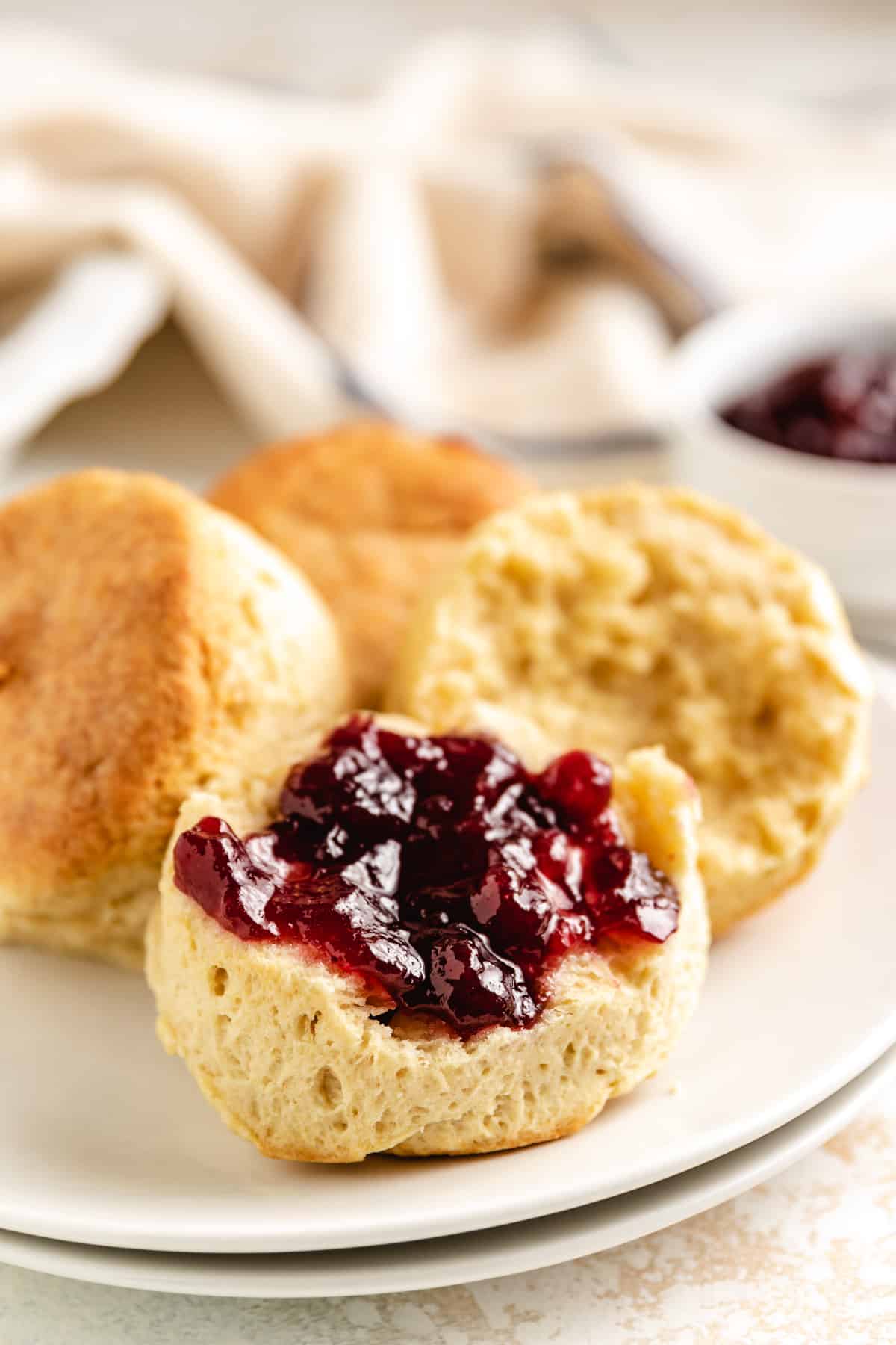 Plate of biscuits and jelly.