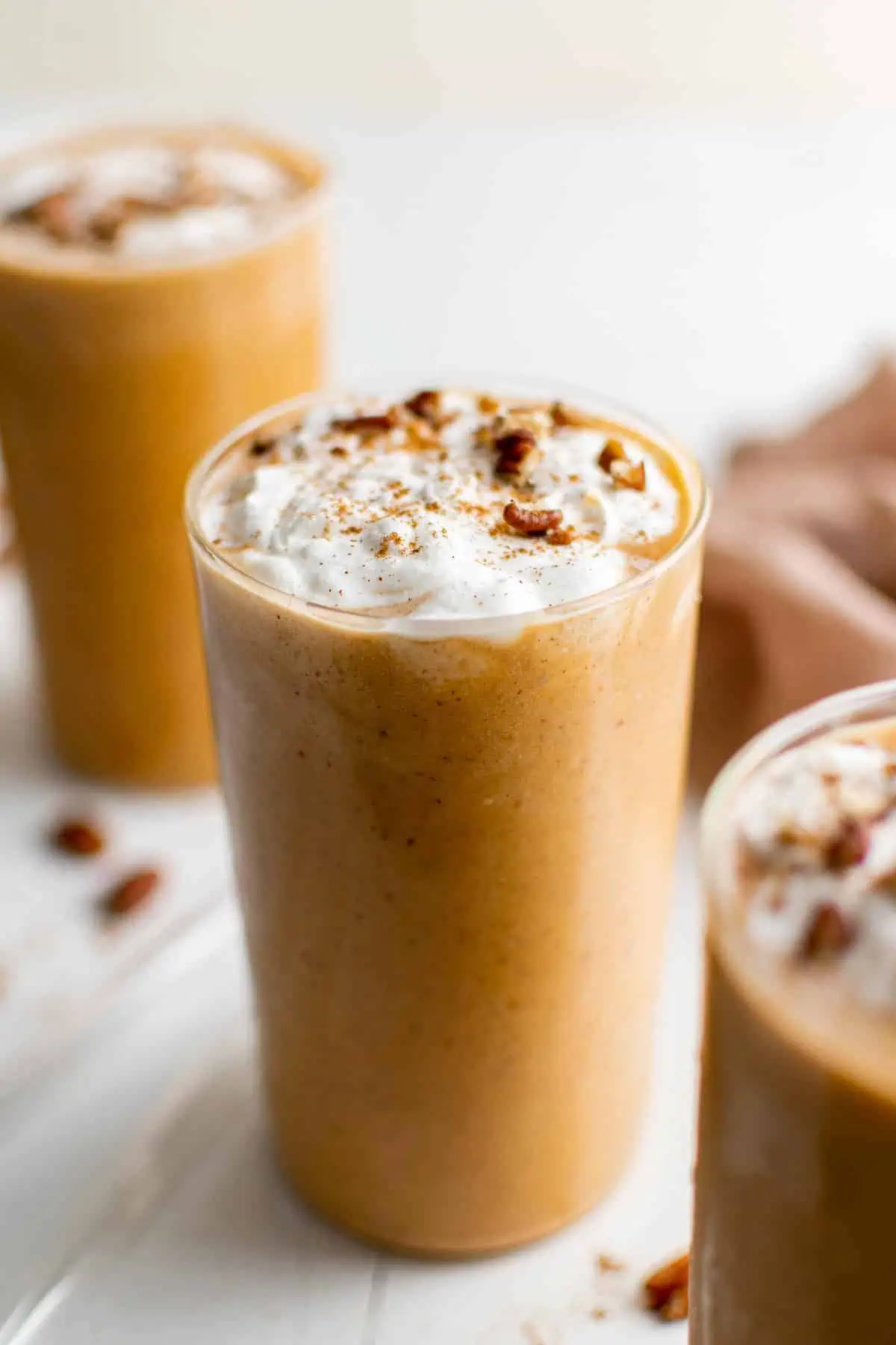 Side view of a smoothie in a glass.