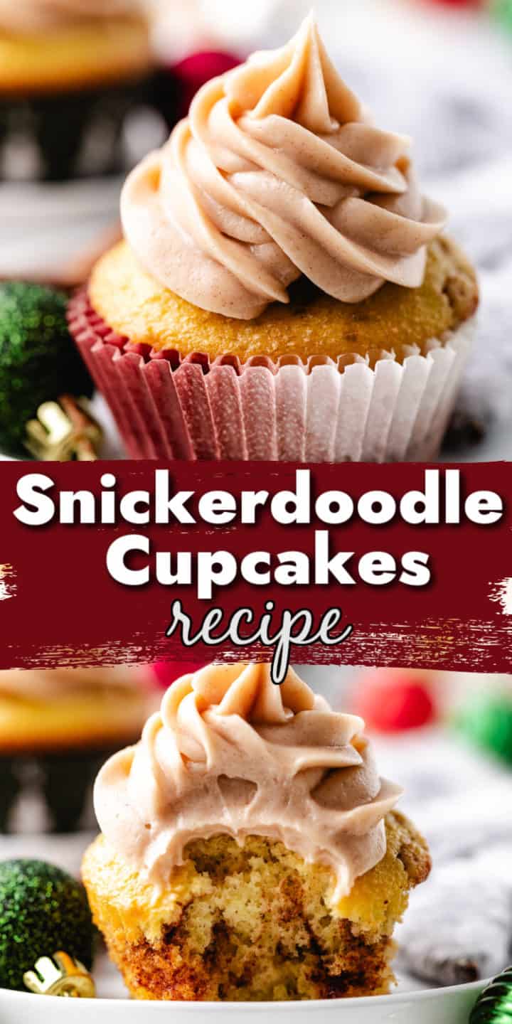 Two photos of holiday cupcakes in a collage.