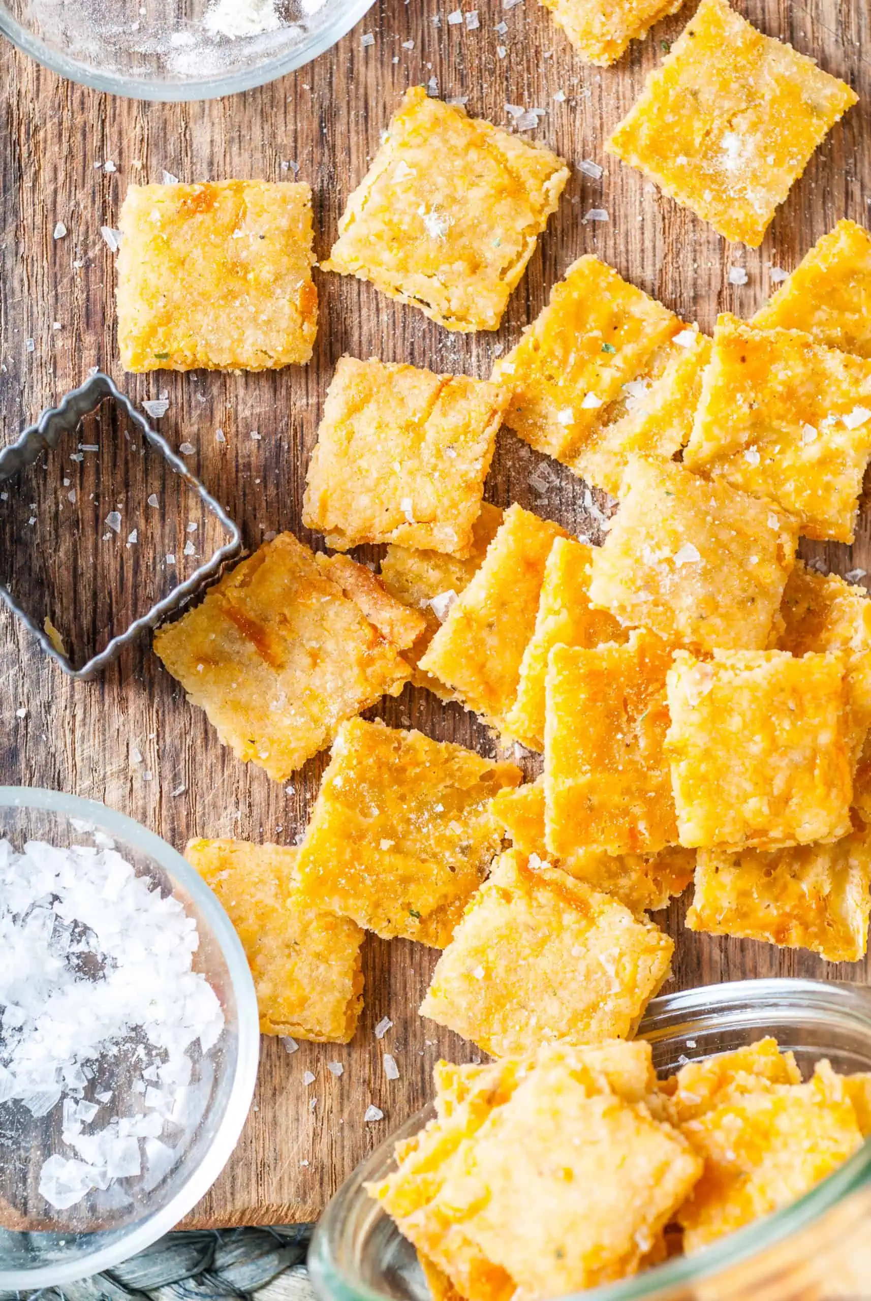 Cheddar ranch crackers spilled from a jar.