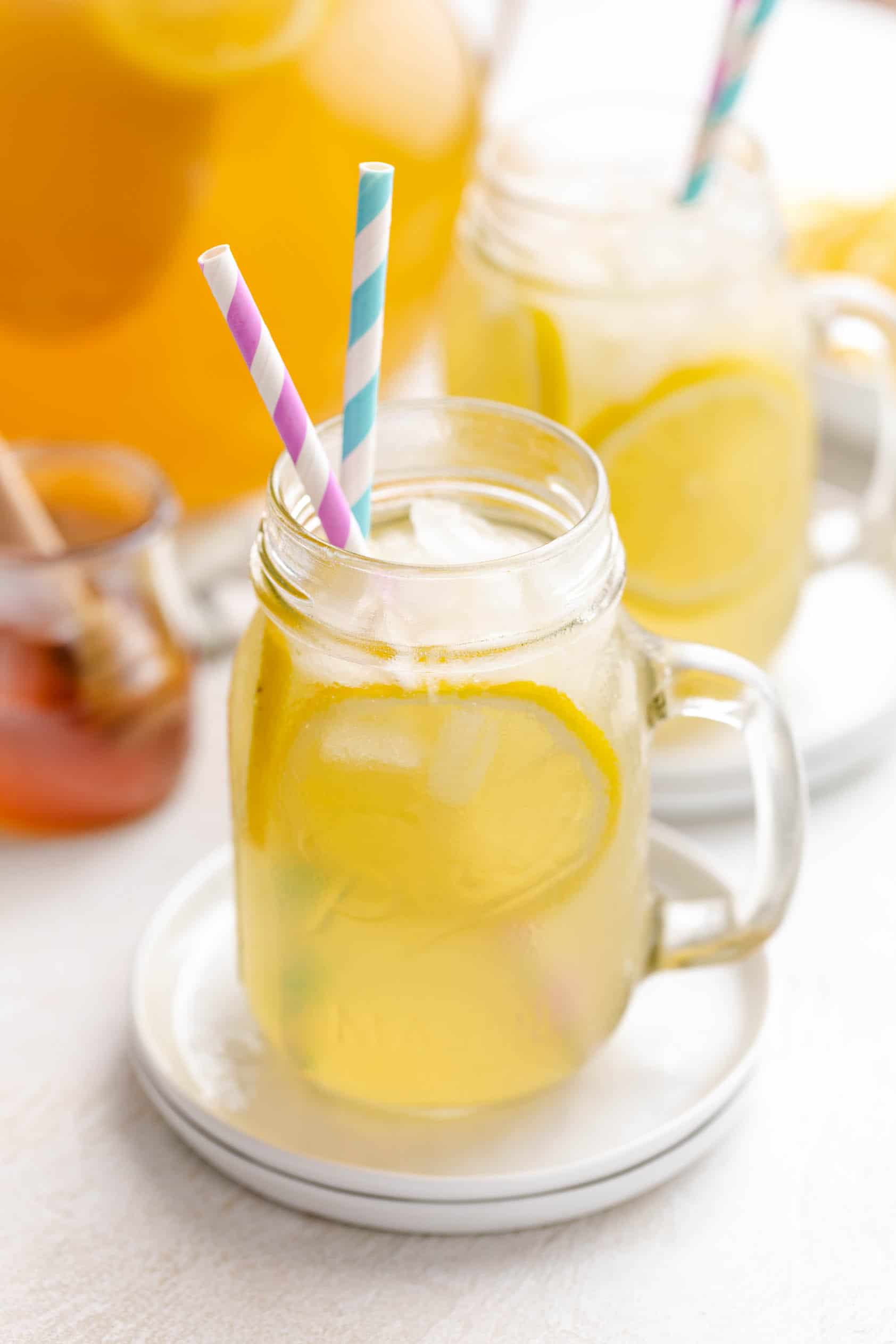 Honey lemonade with lemon wheels.