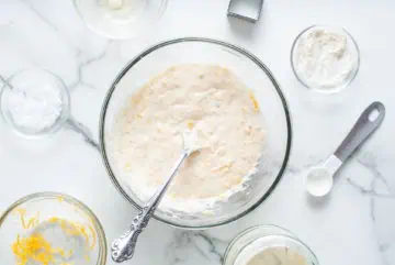 Sourdough crackers ingredients mixed in a bowl.