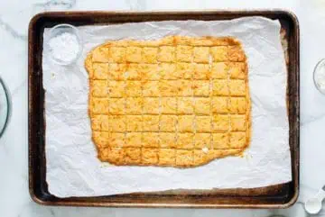 Baked crackers on a pan.