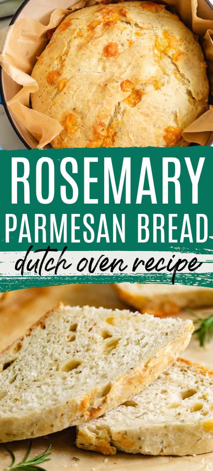 Two photos of rosemary parmesan bread in a collage.