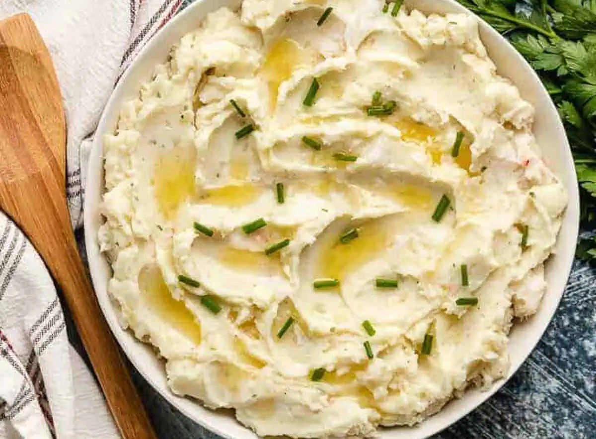 Large bowl of lobster mashed potatoes.