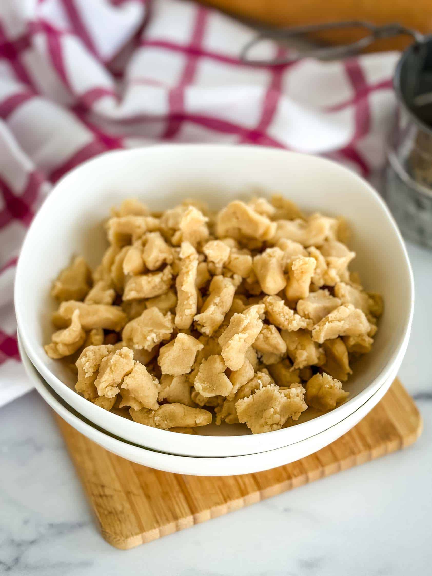 Bowl filled with homemade crumb topping.