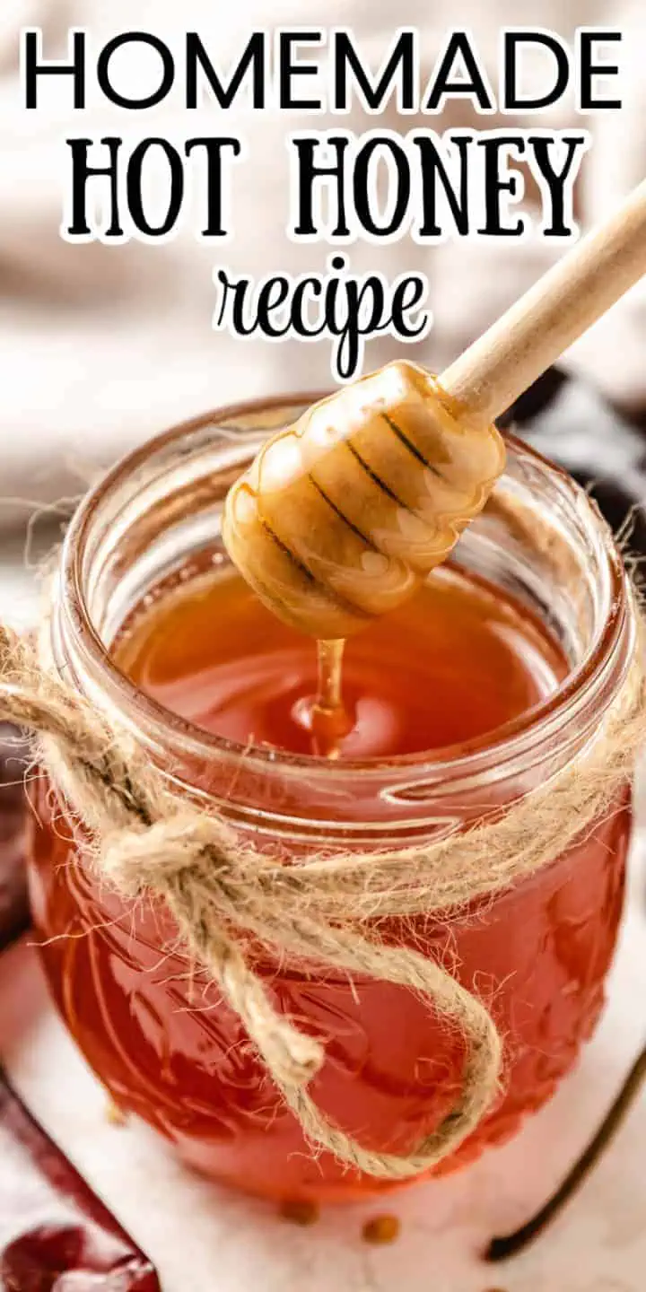 Mason jar holding a batch of hot honey.