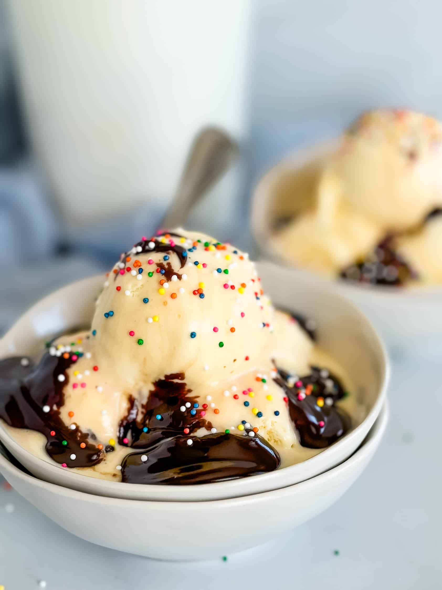 Homemade vanilla ice cream with sprinkles.