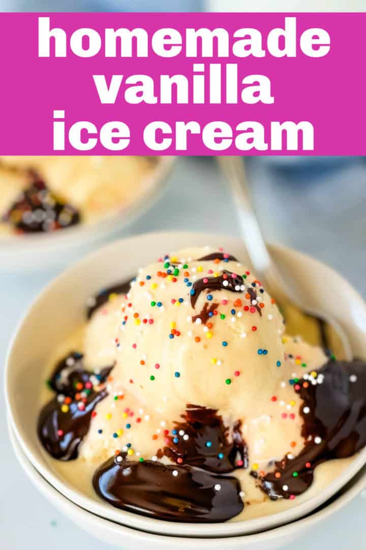 Bowl of ice cream with hot fudge and sprinkles.