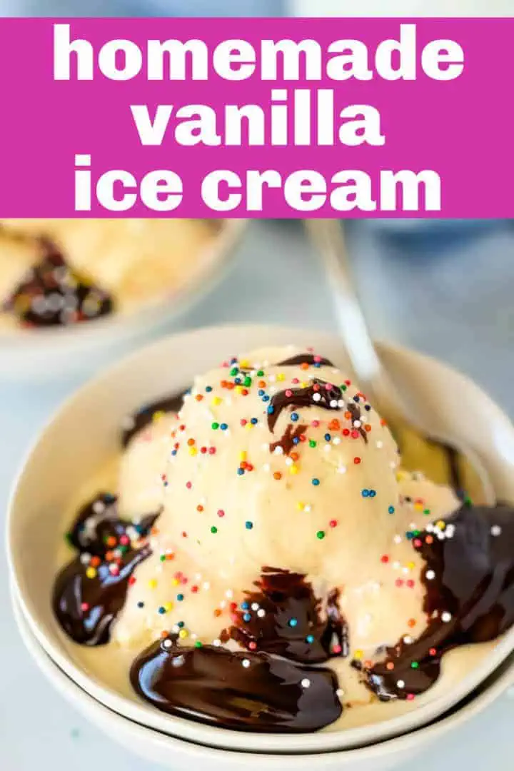 Bowl of ice cream with hot fudge and sprinkles.