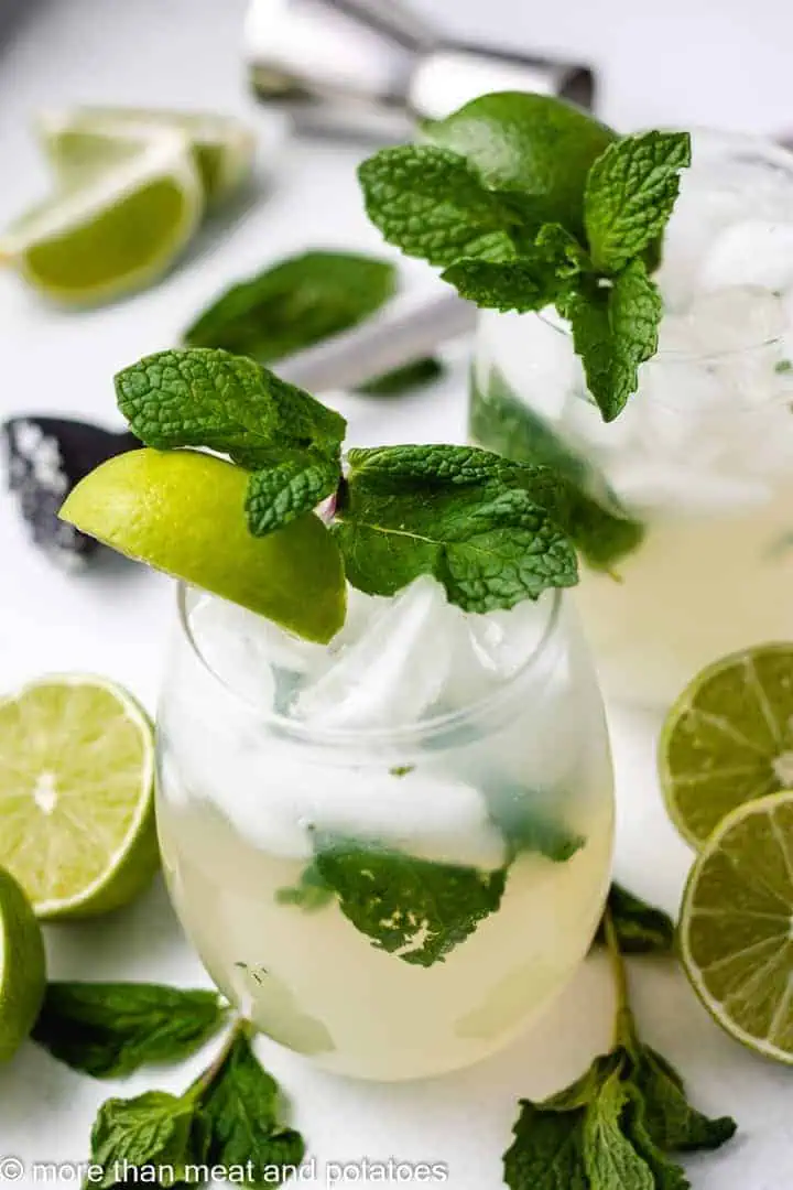 Virgin mojito in a stemless glass.