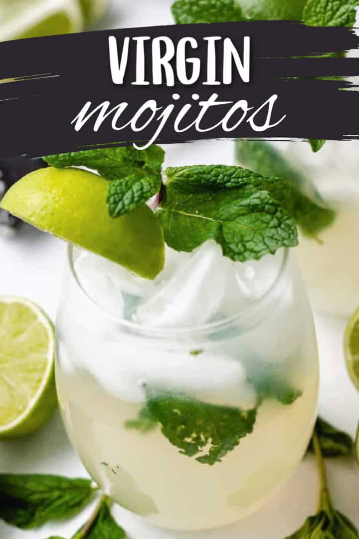 Close up view of a glass of virgin mojito with mint and lime.