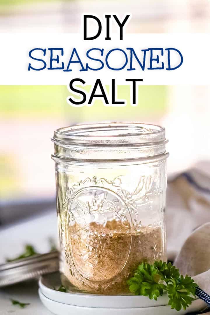 Diy seasoned salt in a glass mason jar with a label, perfect for seasoning a variety of dishes.