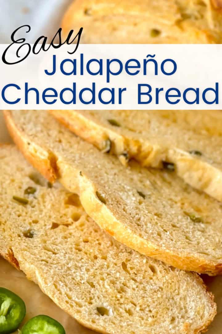Close up view of sliced jalapeno cheddar bread.