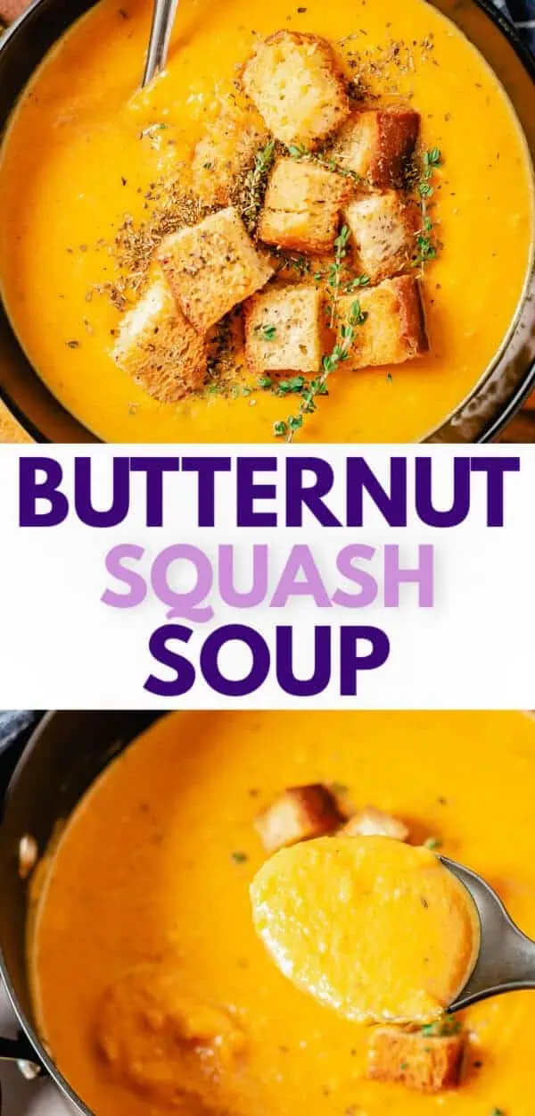 A hearty bowl of roasted butternut squash soup, showcasing a light and easy soup perfect for autumn squash recipes.