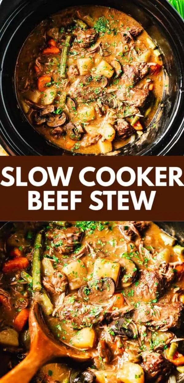 Slow cooker beef stew packed with hearty chunks of beef and fresh vegetables, perfect for a comforting and healthy homemade dinner.